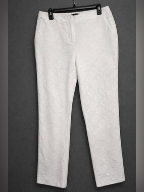 Dana Buchman White Jacquard Dress Pants Size 10 Textured Floral Side Slit